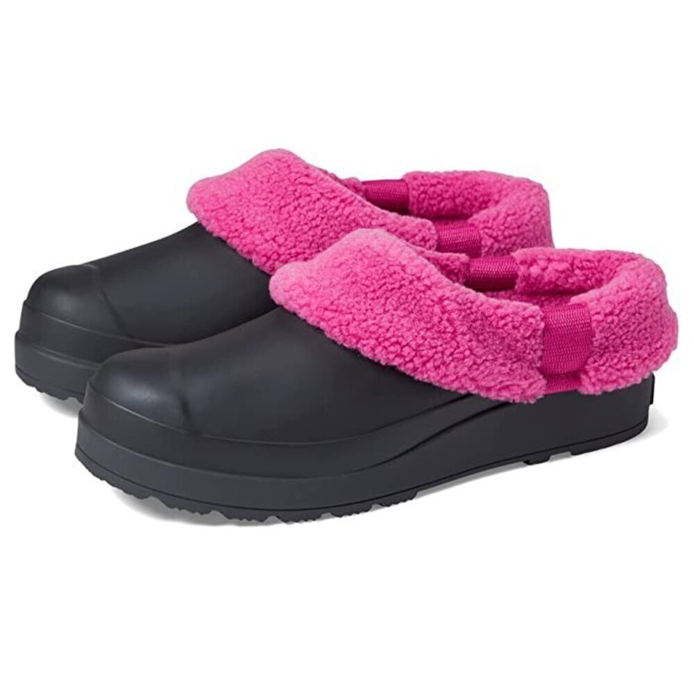 Hunter Play Clogs Women's US 7 Black Pink faux fur Lined Casual Shoes JOBB1943
